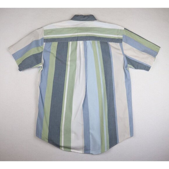 VAN HEUSEN SALT WATER COTTONS - BLUE GREEN WHITE STRIPED SHORT SLEEVE SHIRT - S - Picture 3 of 3